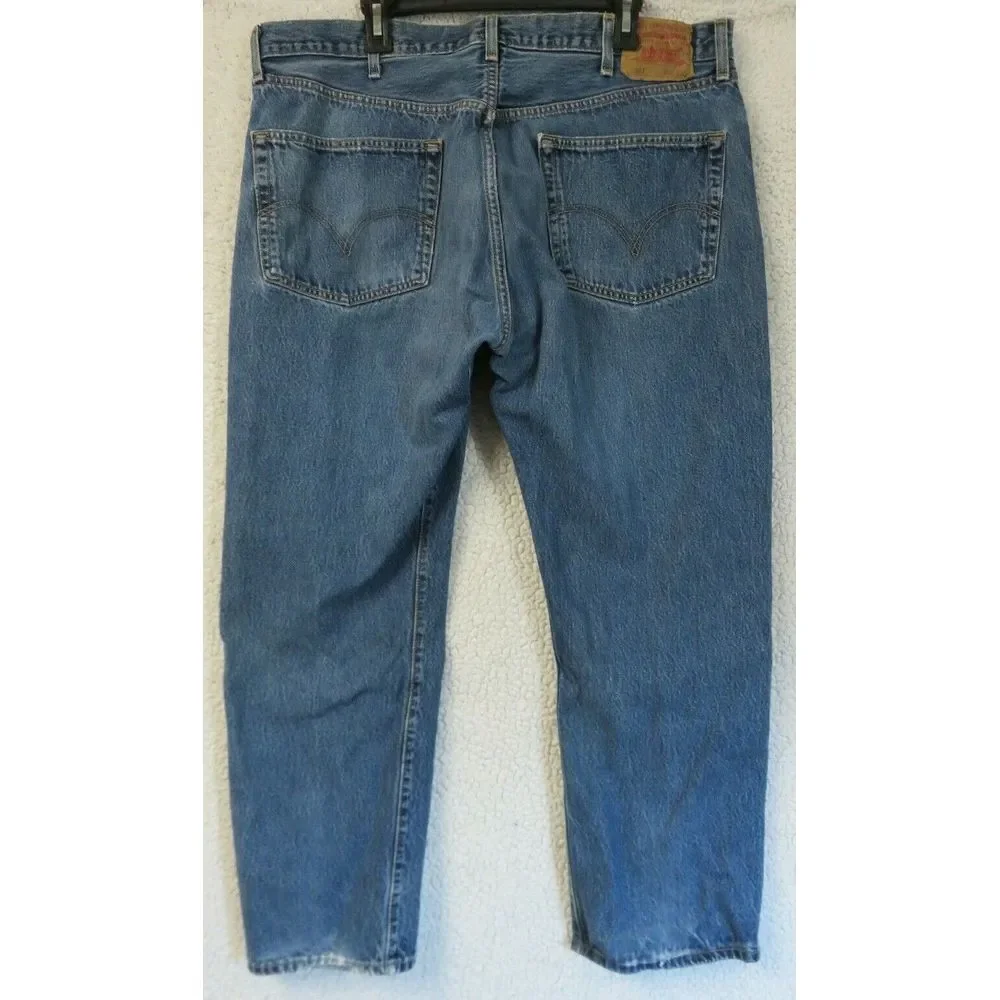 Mens‎ Levis 501 XX Denim Blue Jeans Cotton Straight Leg 42x30 Wear On Hems